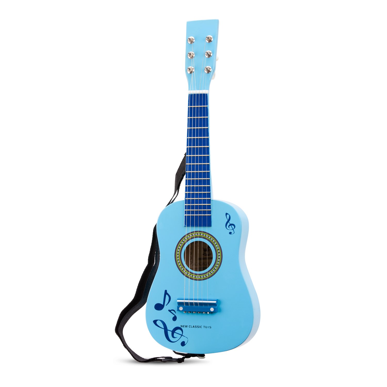 Woet® Blue Wooden Toy Guitar for Kids 6 Nylon Strings with Strap, Spare String and Color Song Book with 3 Songs