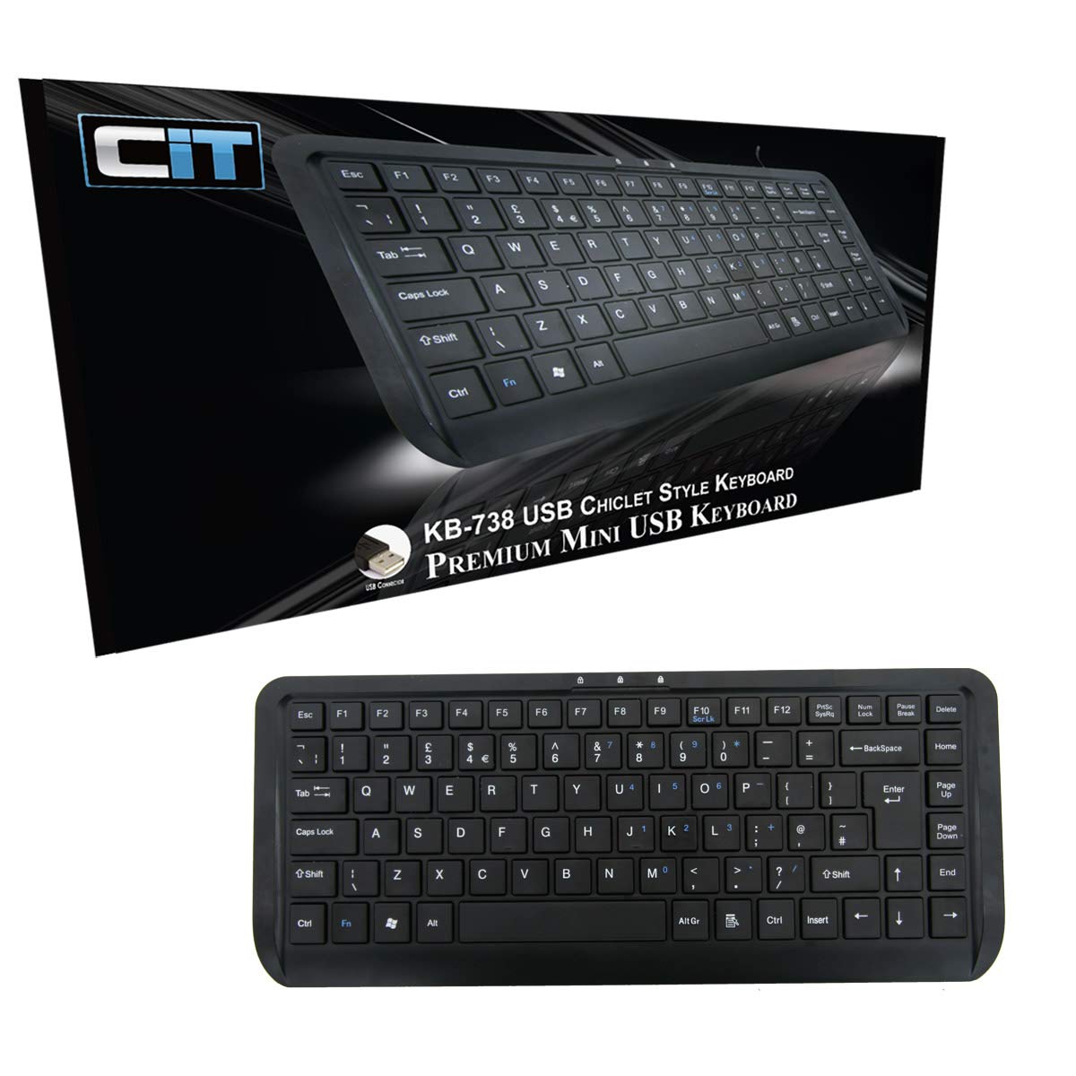 CiT KB-738 Premium Mini USB Keyboard - Black, 1 - Pack