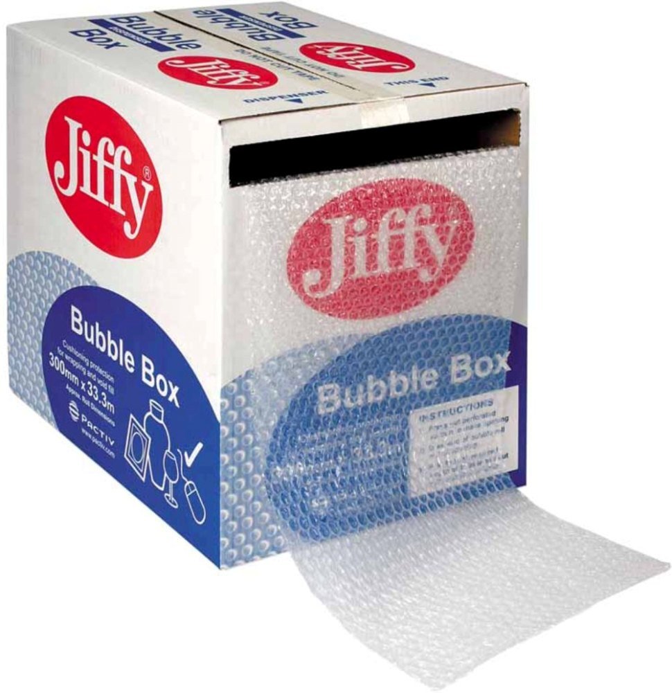 Jiffy Bubble Dispenser Box, 300mm Wide x 50m Long (Single Box), Clear, 300 millimetres x 50 metres
