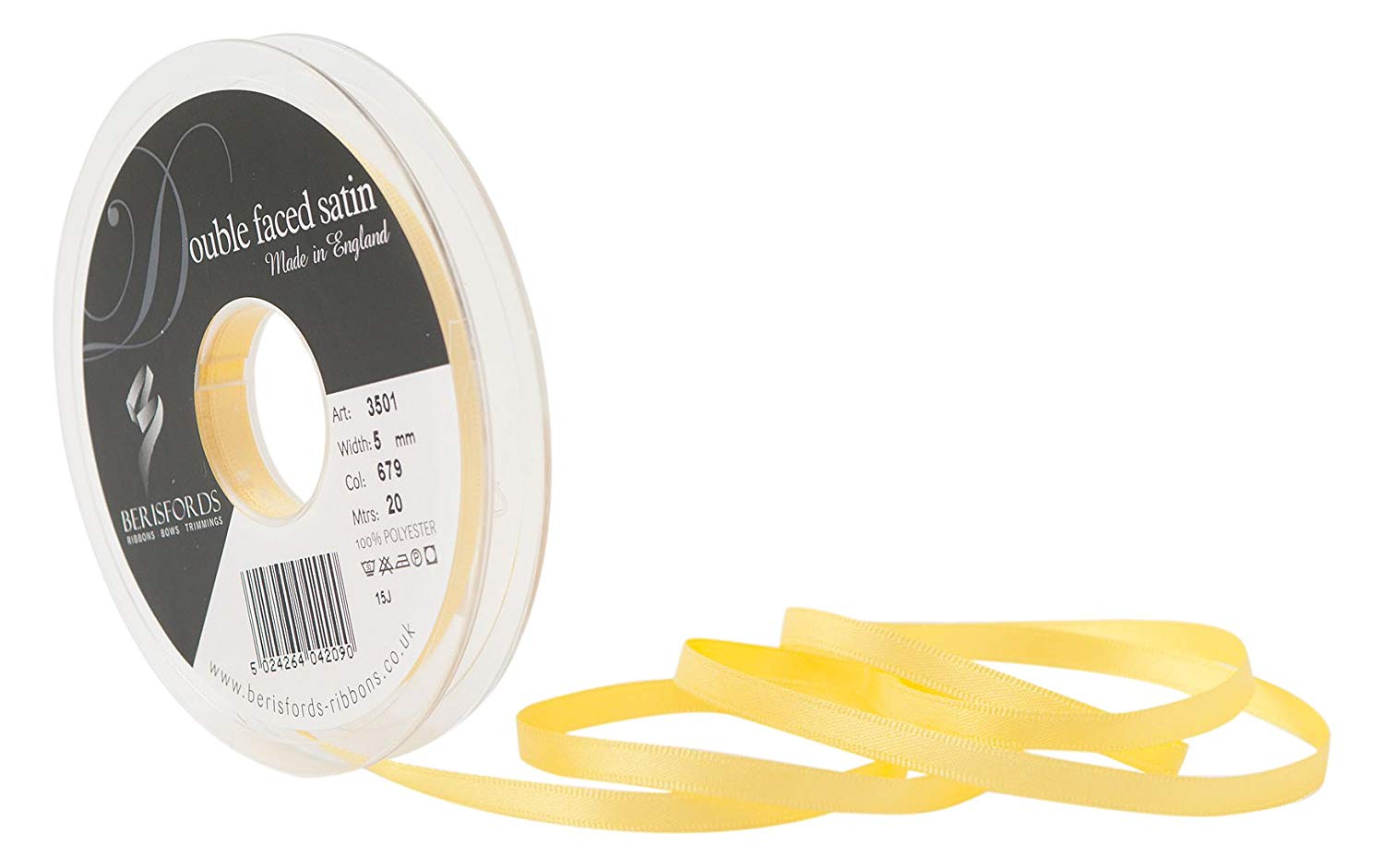 Berisfords Double FACE Poly Satin Ribbon, Yellow, 10x1x10 cm, 5 mm