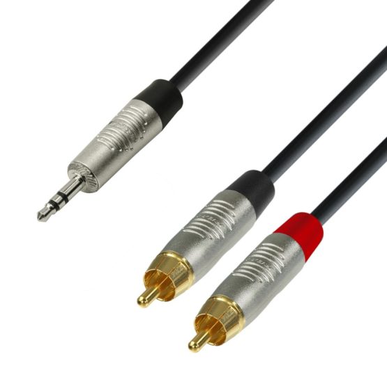 Adam Hall 4 Star Series 1.5m Rean 3.5mm Jack Stereo to 2x RCA Male Audio Cable