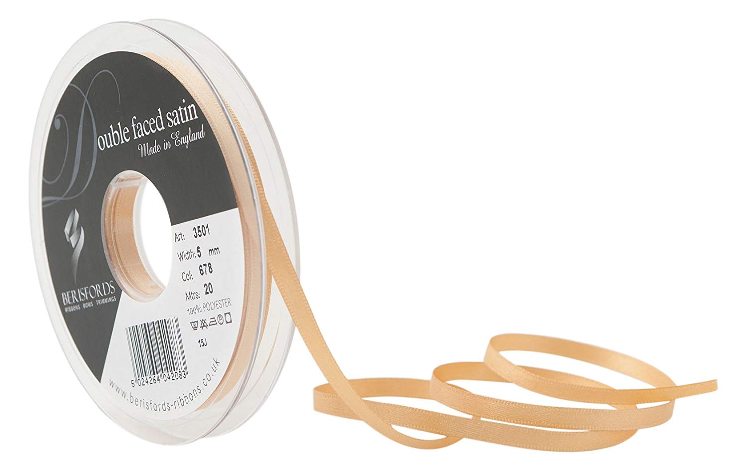 Berisfords Double FACE Poly Satin Ribbon, Honey Gold, 5 mm