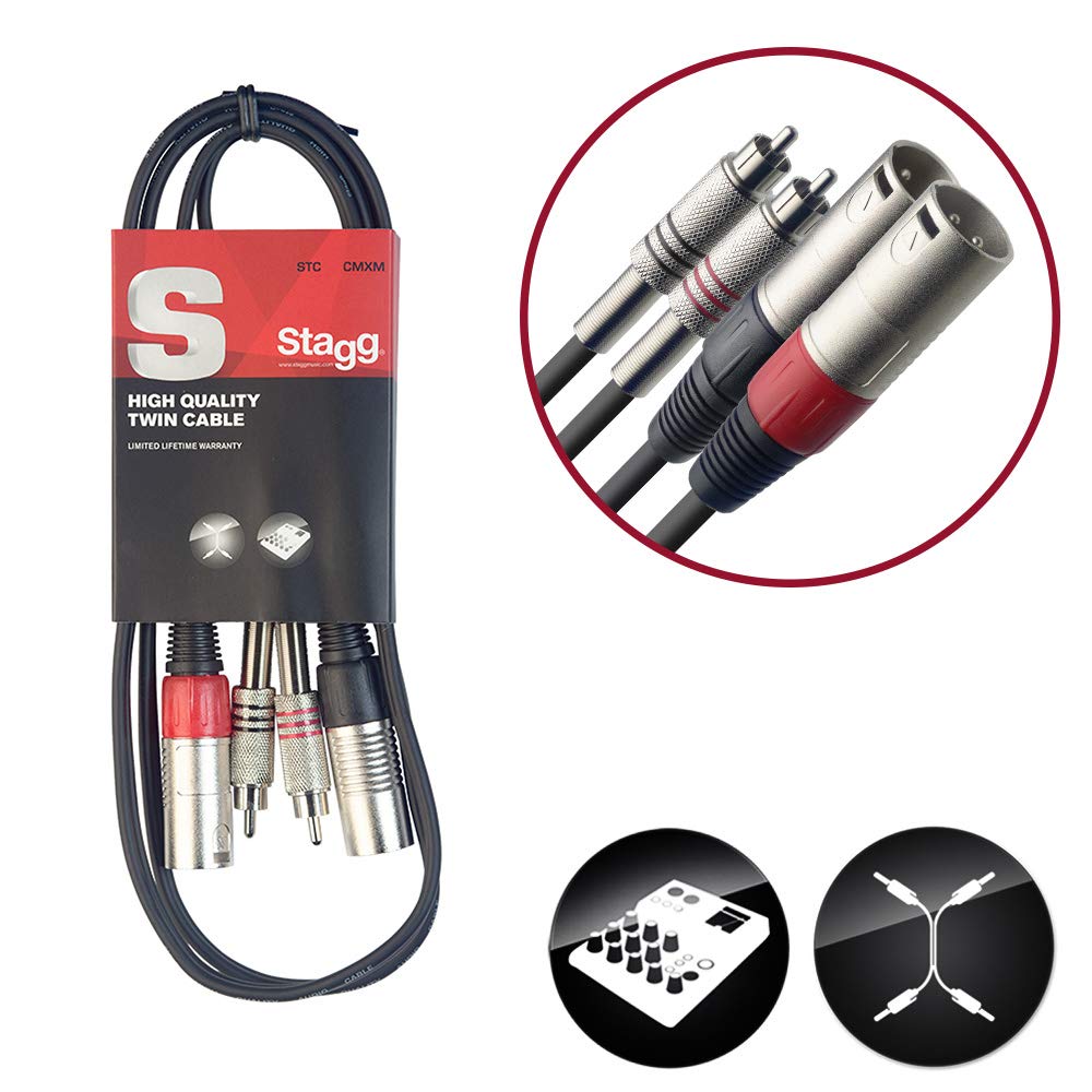 Stagg STC060CMXM S-Series Dual XLR-RCA Cable, Black, 60 cm, 0.6m