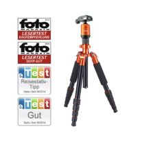 Rollei Compact Traveler No 1 Aluminium I Orange I Lightweight travel tripod I Small pack size photo tripod I Ball head and tripod bag