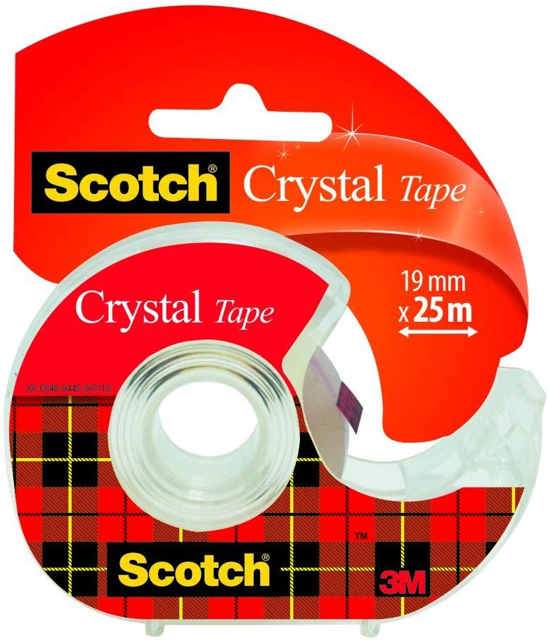 Scotch Crystal Clear Tape, 1 Roll on Handheld Dispenser, 19 mm x 25 m - Provides a Strong and Permanent Bond