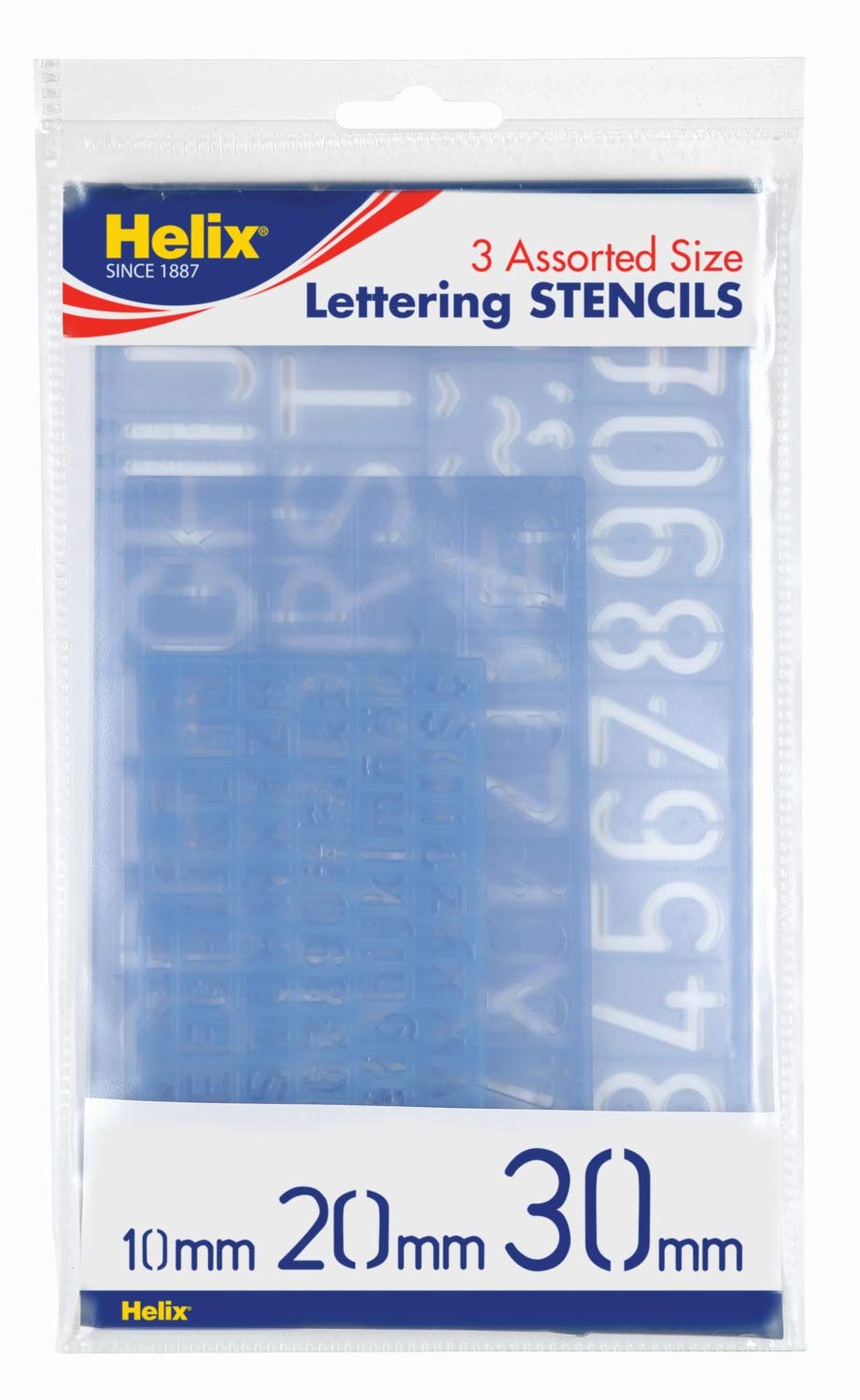 Helix Three Piece Stencil Set - Letters Numbers and Symbols (10mm 20mm 30mm), Blue, 10 mm, 20 mm, 30 mm