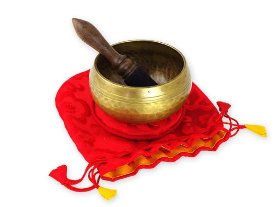 Singing bowl centre 5091 L singing bowl set in antique look in bag lotus red