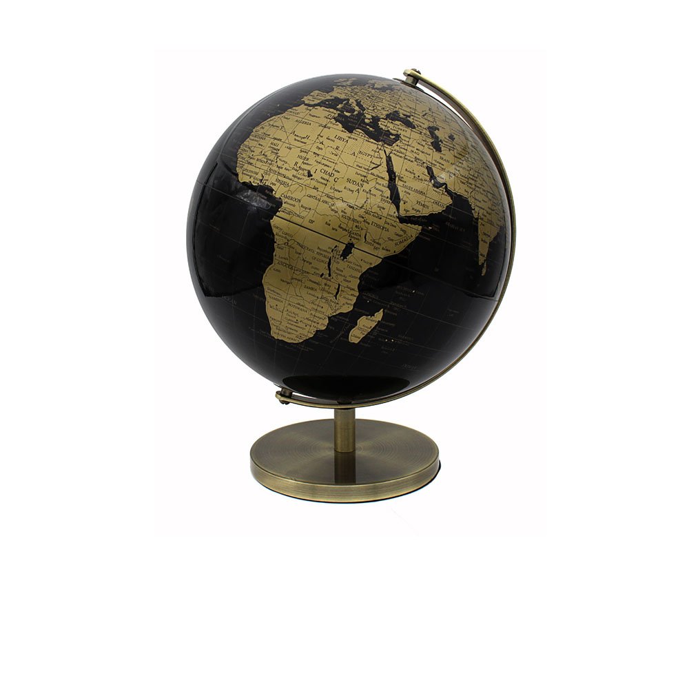 Lesser & Pavey Vintage Rotating Gold and Black World Globe with Metal Base, h34cm, Gold & Black