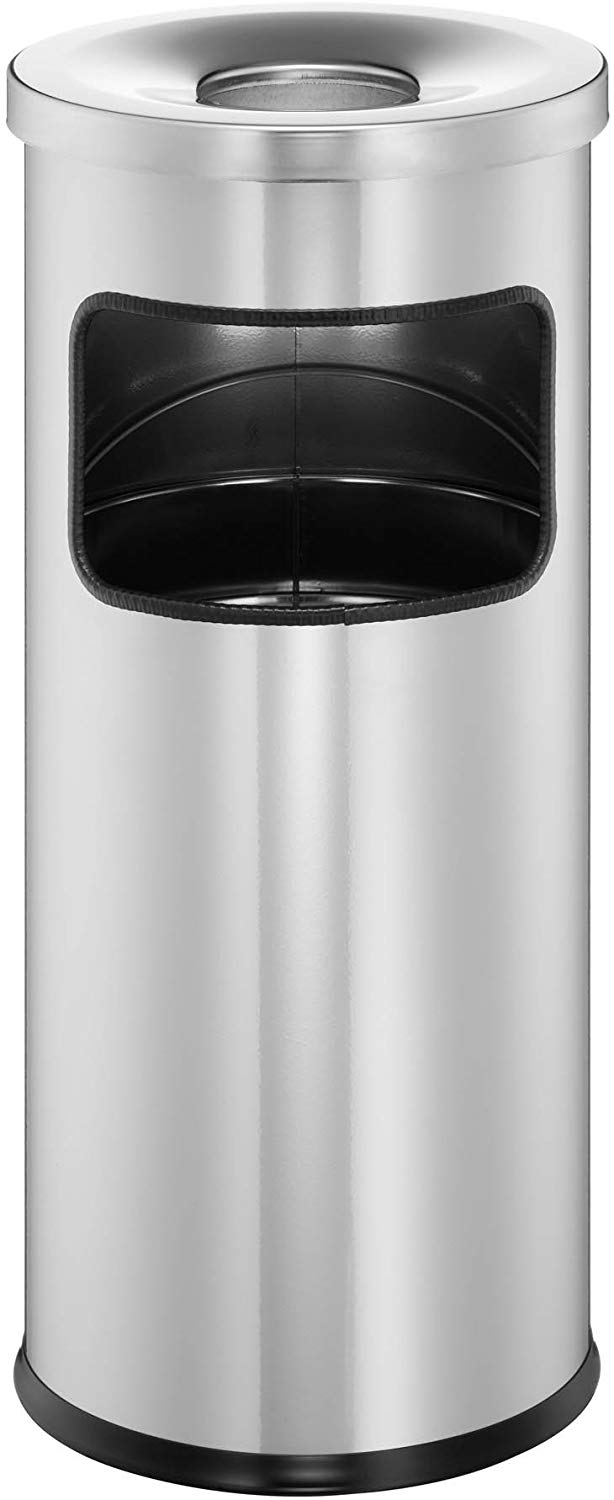 Durable Ashtray 333223 Metal Dustbin with Safe, Selbstlöschender 17L Waste Bin with 2L Ashtray Ashtray Silver