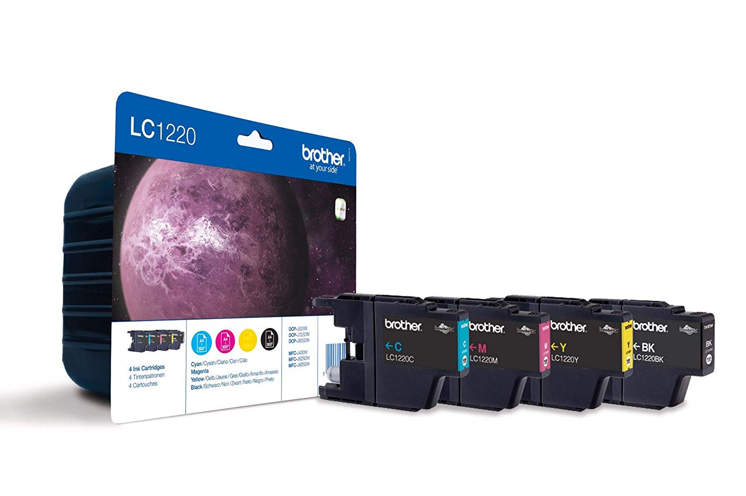 Brother LC-1220BK/LC-1220C/LC-1220M/LC-1220Y Inkjet Cartridge, Black/Cyan/Magenta/Yellow, Multi-Pack, Standard Yield