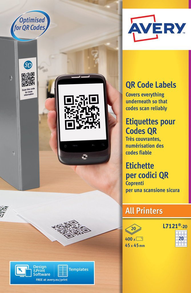 Avery L7121-20 Blackout Opaque QR Code Square Labels (A4 Sheet of 45×45 ...