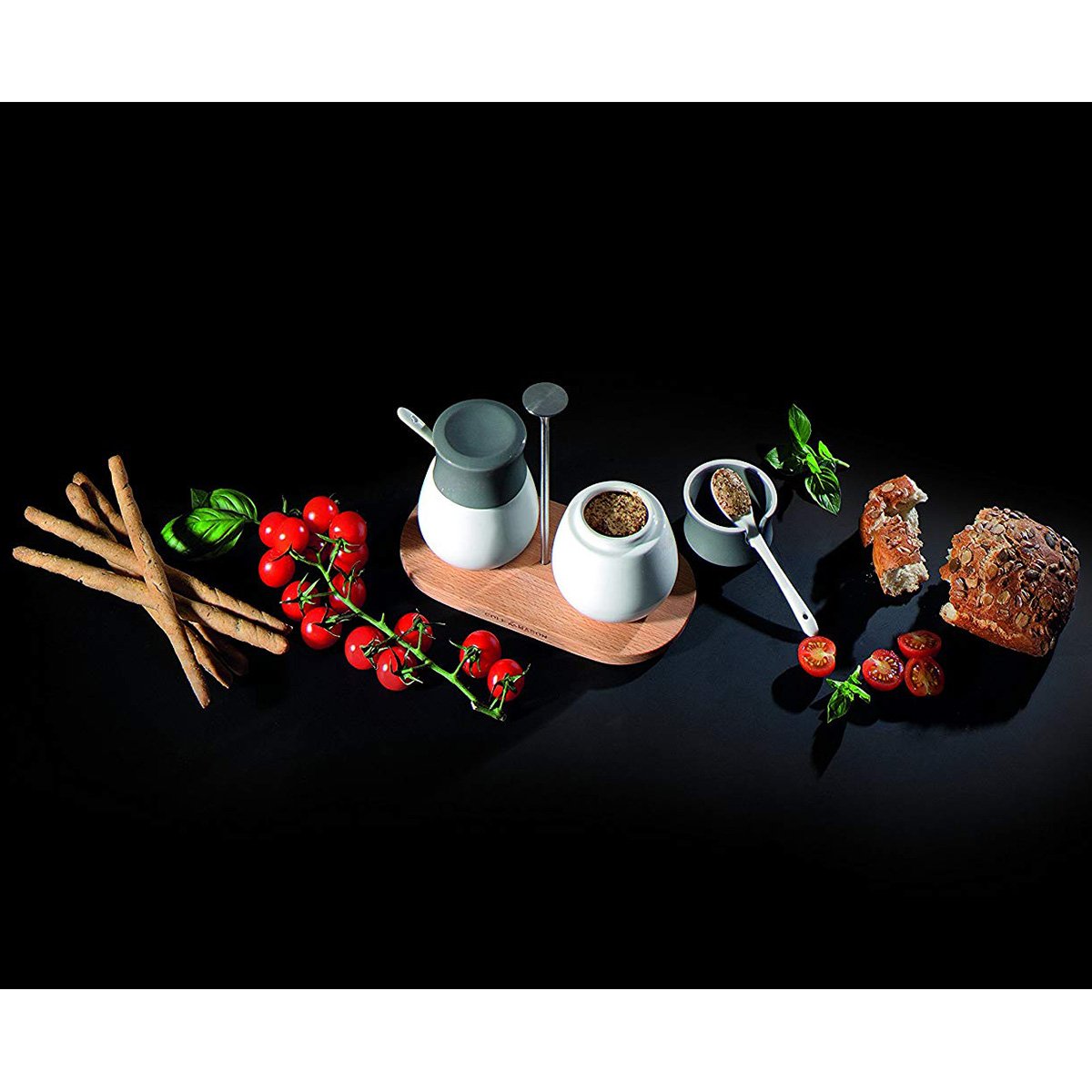 Cole & Mason Condiment Pots and Board, Ceramic, White/Grey, White and Grey - Image 3