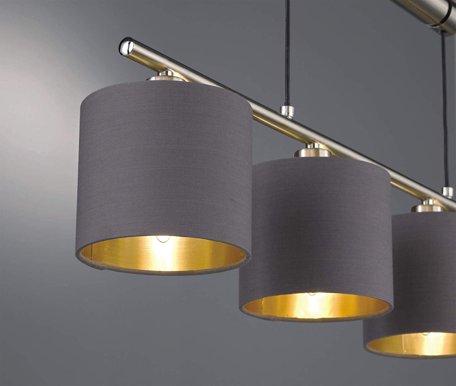 Trio Leuchten Garda JoJo 305400441 Pendant Light Metal Matte Nickel E14 Fabric Shade Taupe/Gold - Image 3