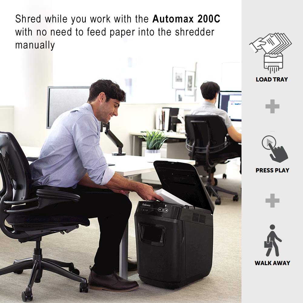 Fellowes AutoMax 200C Professional Shredder 4x38mm Cross Cut 32 Litre P-4 200 Sheets Ref 4652901, Black, Standard - Image 4