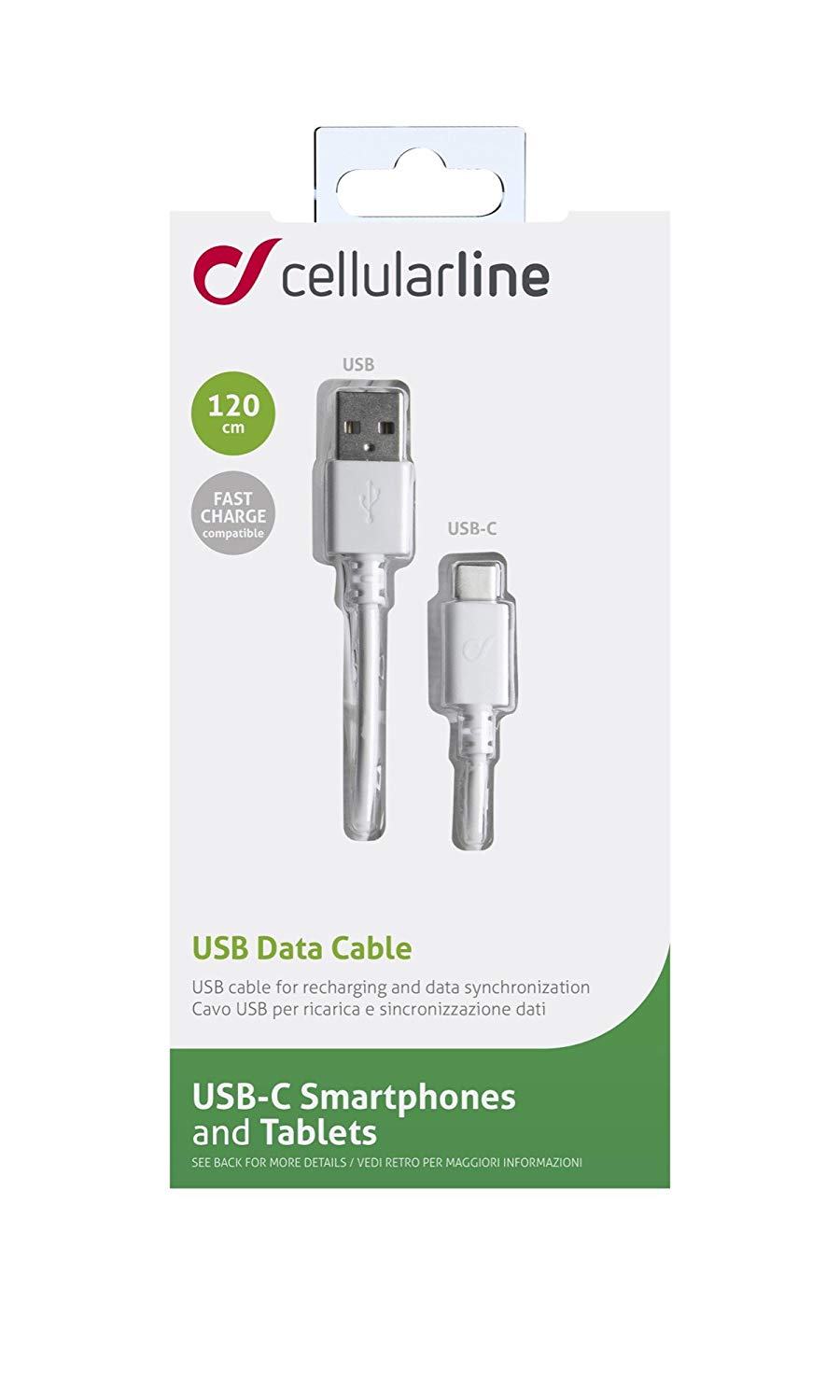 Cellularline 1.2 m USB-A/USB-C USB to USB-C Dable Cable for Charging and Data Synchronization - White - Image 2