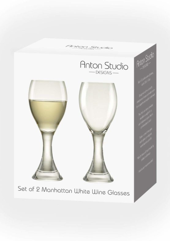 Anton Studio Designs - Manhattan White Wine Glasses - Beautifully Shaped - Set of 2 - 300ml Capacity Per Glass - Great Wine Glass Gift, Crystal Clear Glasses - Image 2