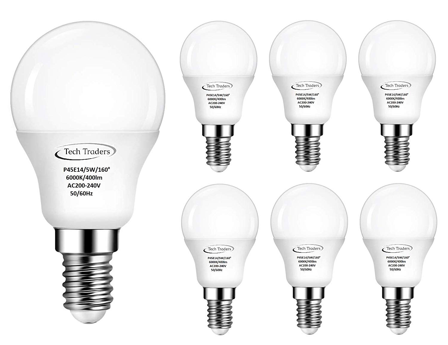 Tech Traders ® P45 E14 LED Golf Ball Light Bulbs, 5W SES Bulb, Equivalent to 50W Small Edison Screw Bulbs
