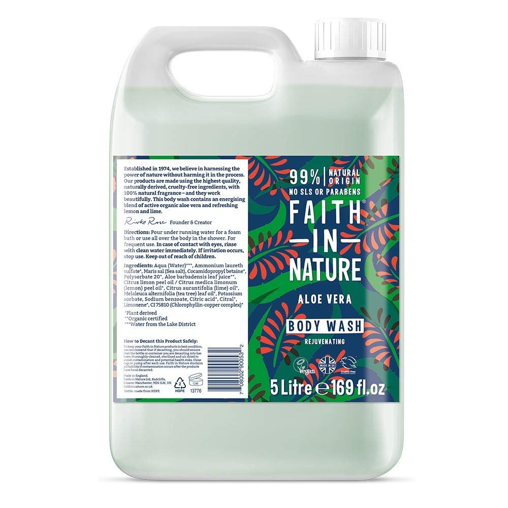 Faith In Nature Natural Aloe Vera Body Wash, Soothing Shower Gel, Vegan & Cruelty Free, No SLS or Parabens, 5L Refill Pack
