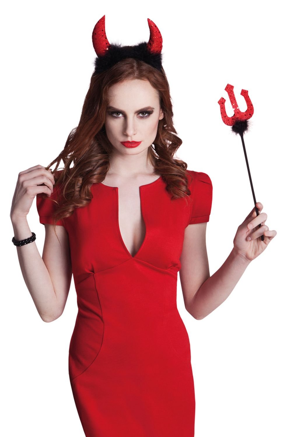 Boland Halloween Devil Costume Accessories Set - Black Headband with Horns and 30 cm Trident for Halloween Parties - Image 2