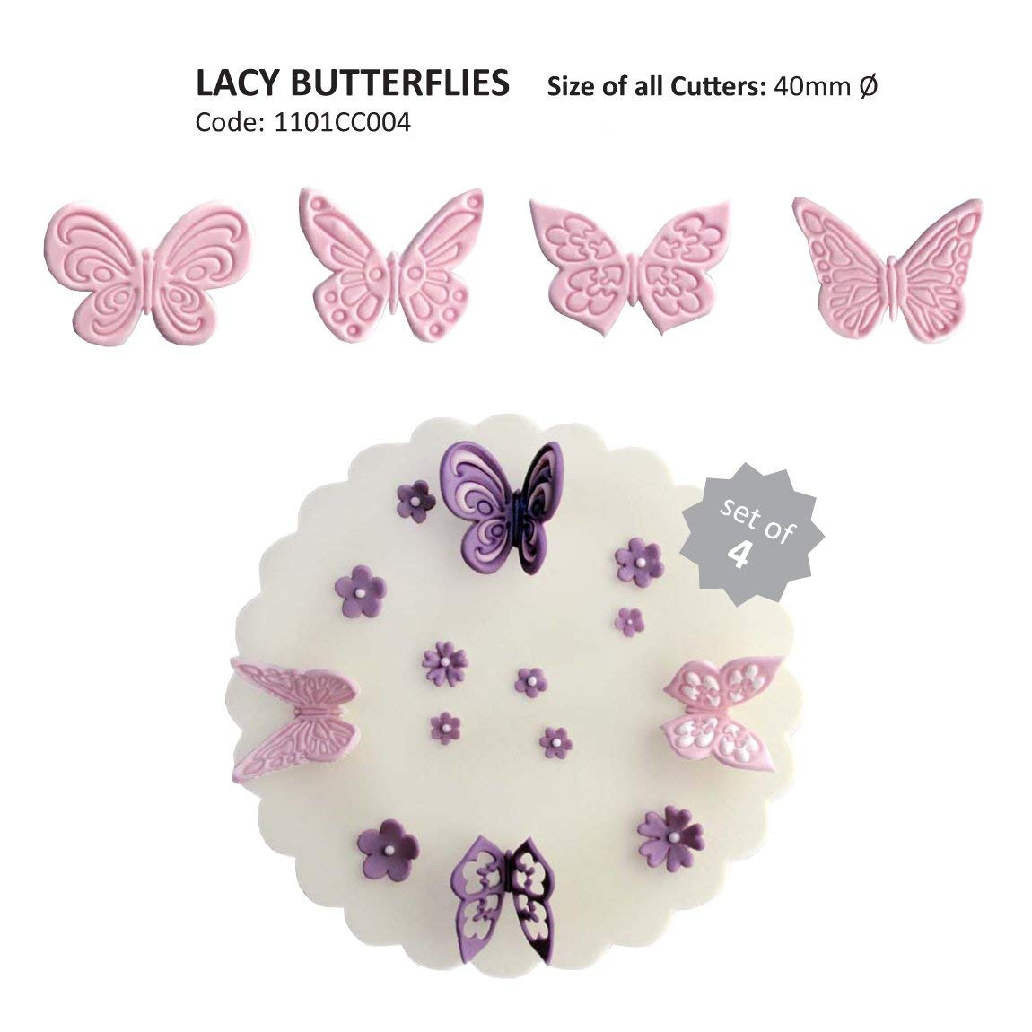 PME 139873 JEM Lacy Butterfly Cutters, Set of 4, White, for Cake Decorating - Image 4