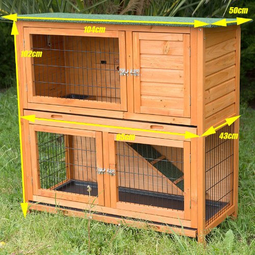 BUNNY BUSINESS Double Decker Rabbit/Guinea Pig Hutch with Sliding Trays, 41-inch, Brown, 108 cm L x 52 cm W x 23 cm H - Image 2