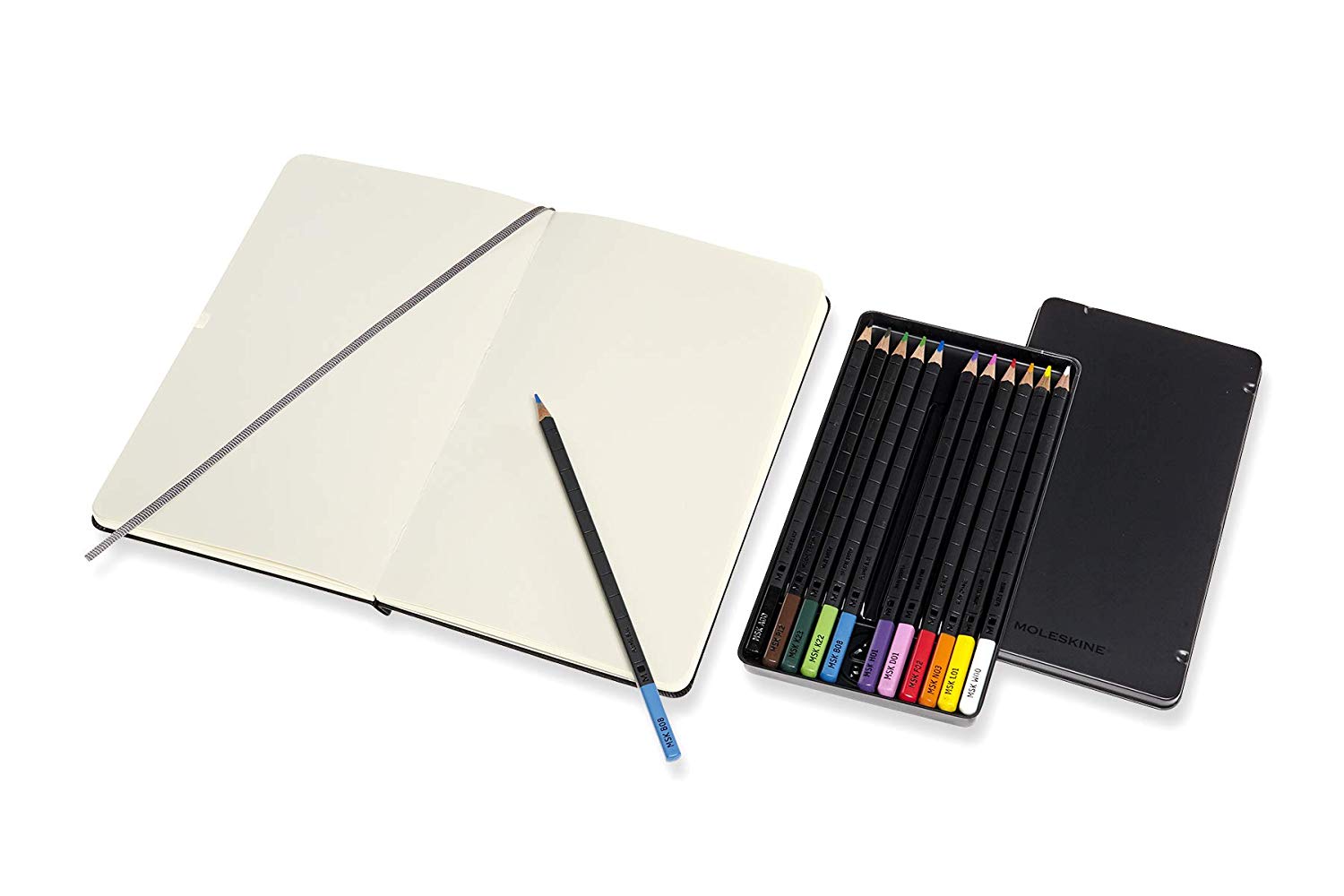 Moleskine Art Drawing Kit, Sketch Album With Blank Pages, Large, 13 x 21 cm, and 12 WaterColourPencils Set - Image 2
