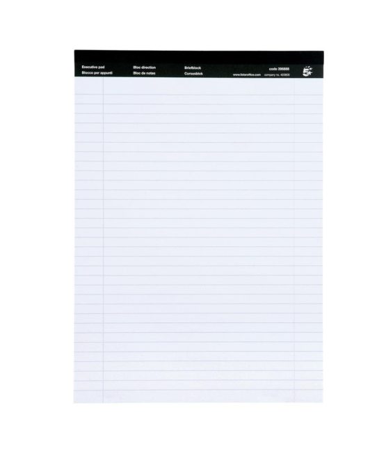 5 Star Office Executive Pad Perforated Top Feint Ruled Blue Margin Red 50 White Sheets A4 [Pack 10]