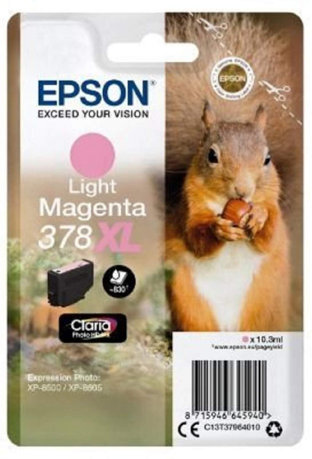Epson 378XL Light Magenta Squirrel High Yield Genuine, Claria Photo HD Ink Cartridge