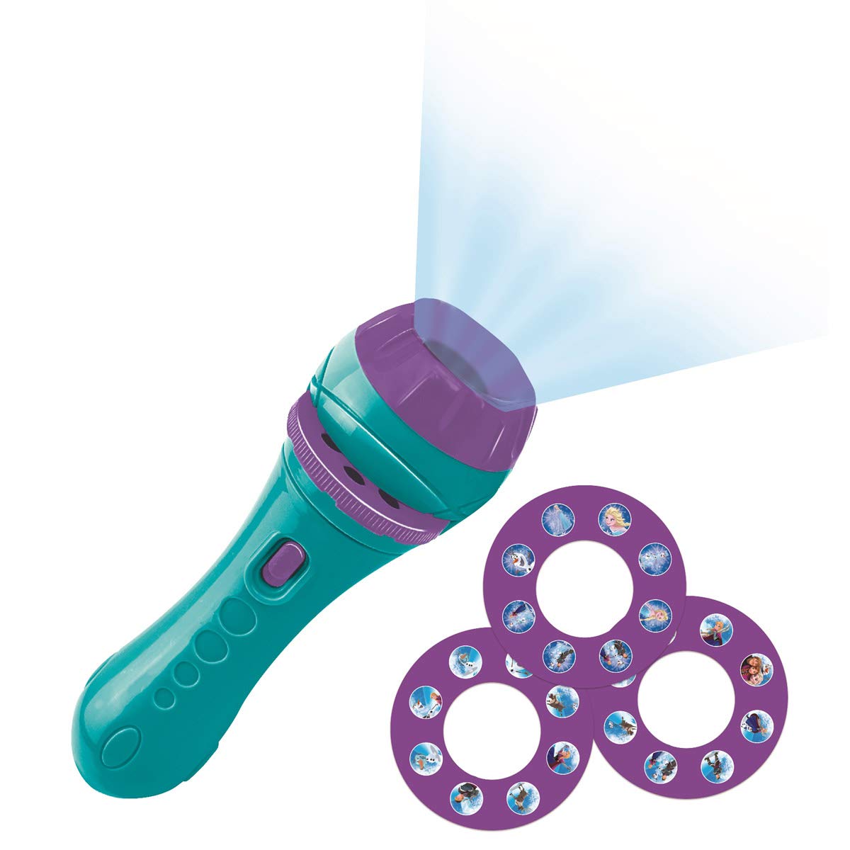 LEXIBOOK - Stories projector, Frozen torch light and projector with 3 discs, 24 images, create your own stories, LTC050FZ