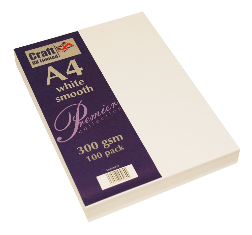 Craft UK A4 300Gsm-100 Sheets, Card, White, 29.6 x 21 x 0.1 cm, White Card 300gsm