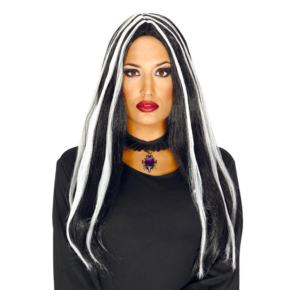 GUIRCA Fiestas GUI4172 Long Black Wig with White Stripes, Multi-coloured, Medium