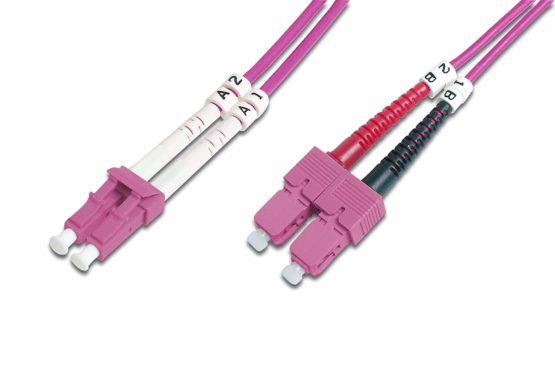 DIGITUS FO patch cable OM4-1 m LC to SC fiber optic cable - LSZH - Duplex Multimode 50/125µ - 10 GBit/s - Purple