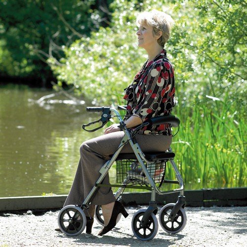 HOMECRAFT Four Wheeled Rollator Walker with Cable Brakes, Padded Seat and Backrest, Underseat Basket - Image 2