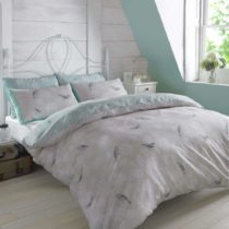 Dreamscene Luxurious Vintage Birds Duvet Set with Pillowcase, Polyester/Cotton, Mint/Light Blue, Double,VINTBIRDLB02