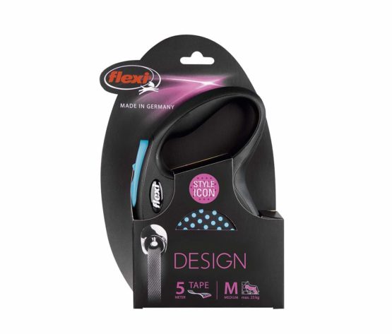 flexi Design Retractable Lead, Medium, 5 m, Black/Blue - Image 2