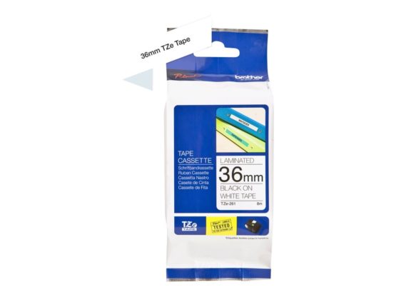 Brother TZe-261 Labelling Tape Cassette, 36 mm (W) x 8 m (L), Laminated, Brother Genuine Supplies - Black on White