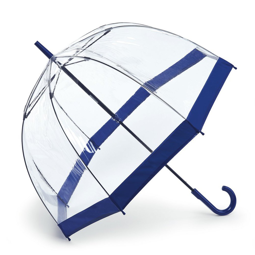Fulton Birdcage Umbrella Navy, Dome Shaped, High Grade Clear PVC, Navy Border