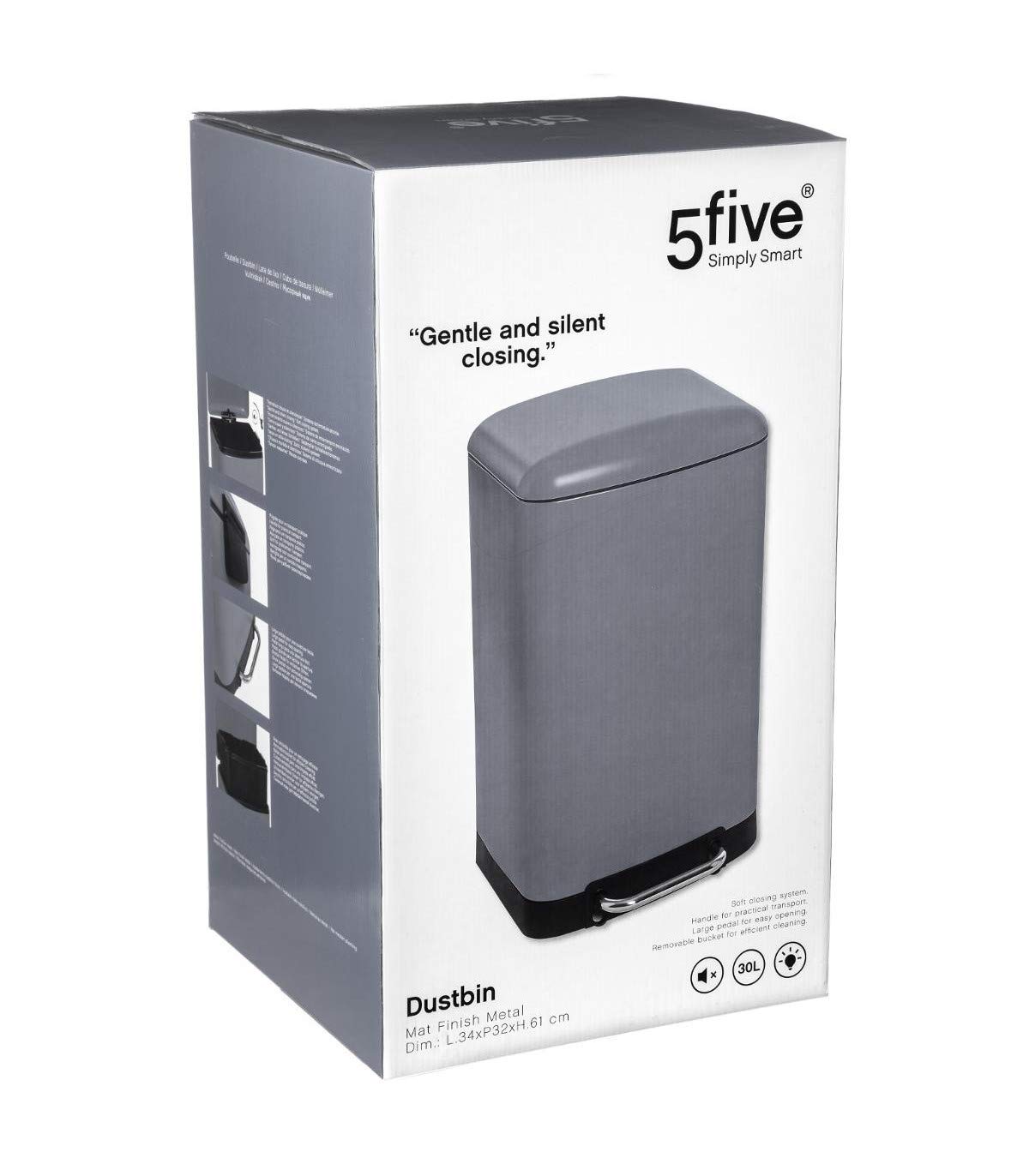 30L matte finish metal bin - Soft close - Wide pedal - Colour BEIGE, Grey, 35 x 32 x 62 cm - Image 2