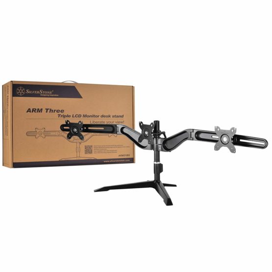 SilverStone SST-ARM31BS - Triple Three Arm LCD/LED Monitor Desk Mount Bracket Stand, up to 24 Inch, with Tilt & Swivel (Tilt ±15°|Swivel ±15°|Rotate 360°), black - Image 3