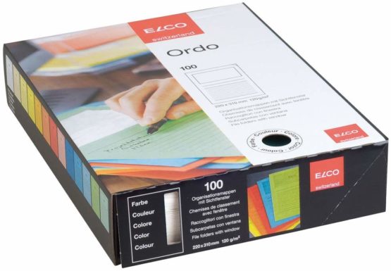 ELCO Ordo Classico 220x310 mm 120GSM Paper Folder with Printing and 180x100 mm Window (Box of 100) - Dark Blue - Image 2