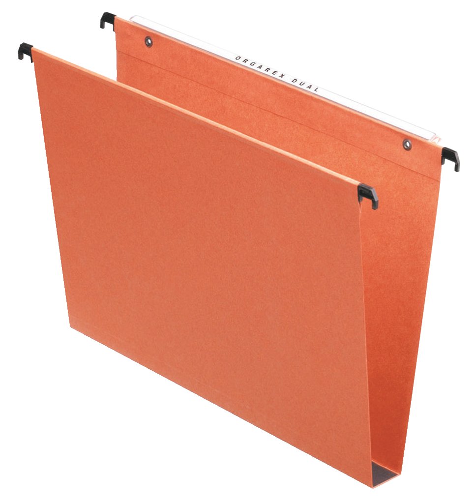 Esselte Kori Vertical Suspension File, Squared Base, Foolscap, Pack of 50 Connectable Files, Tabs Included, Orange