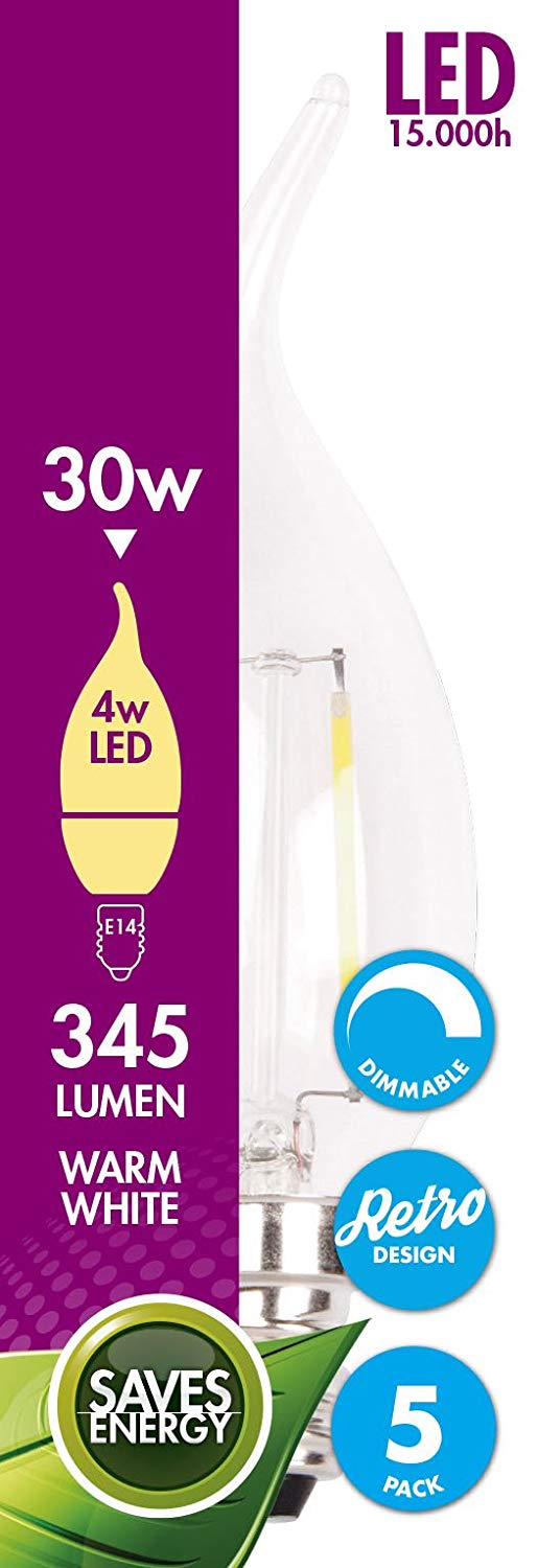 XQ-lite XQ1563 Retro Filament LED Bulb - Candle - SES/E14 - 4 W - Warm white light - Dimmable, Transparent - Image 3