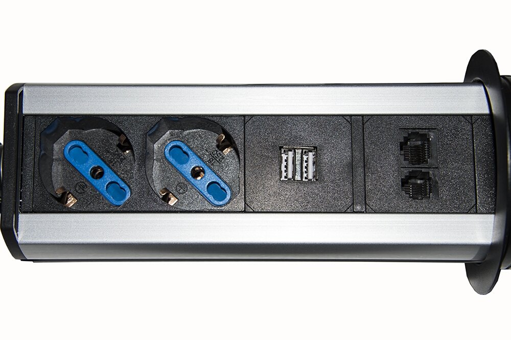 LINK LKMPT02 Retractable Table Socket with 2 Sockets 16A Female ITA/Schuko, 1 Rj45, 1 Rj11, 2 USB, Black - Image 4