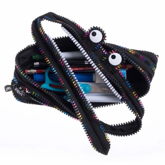 ZIPIT Monster Pencil Case for Kids, Large Capacity Cute Pencil Pouch, Holds Up to 30 Pens, Made of One Long Zipper (Black & Rainbow) - Image 3
