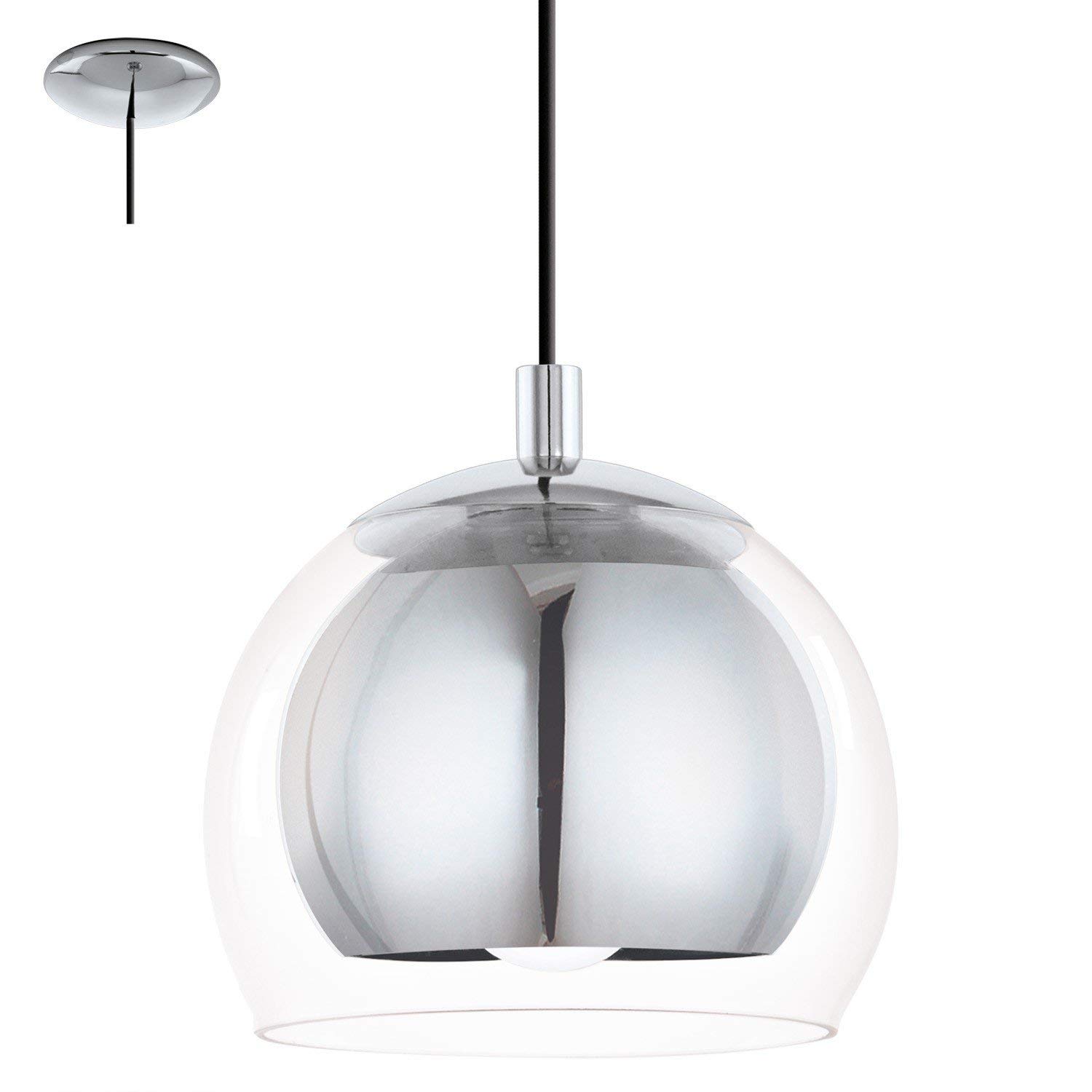 Eglo Pendant Light Rocamar, 1-Light Hanging Lamp, Metal Pendant Lamp in Chrome and Clear Glass, Dining Table Light - Image 3