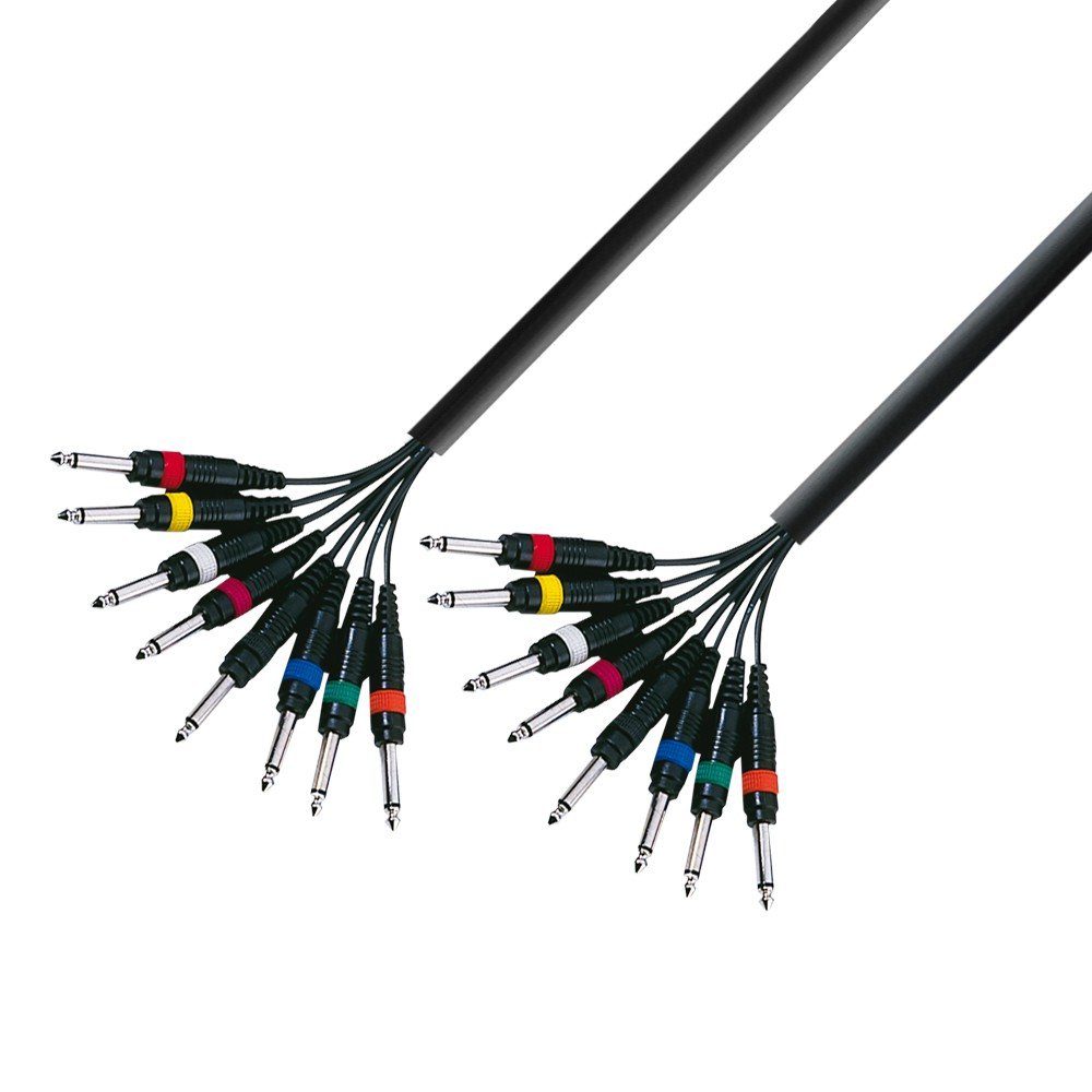 Adam Hall 3 Star Series 3m 8x 6.3mm Jack Mono to 8x 6.3mm Jack Mono Multicore Cable, multicoloured, 3 meters