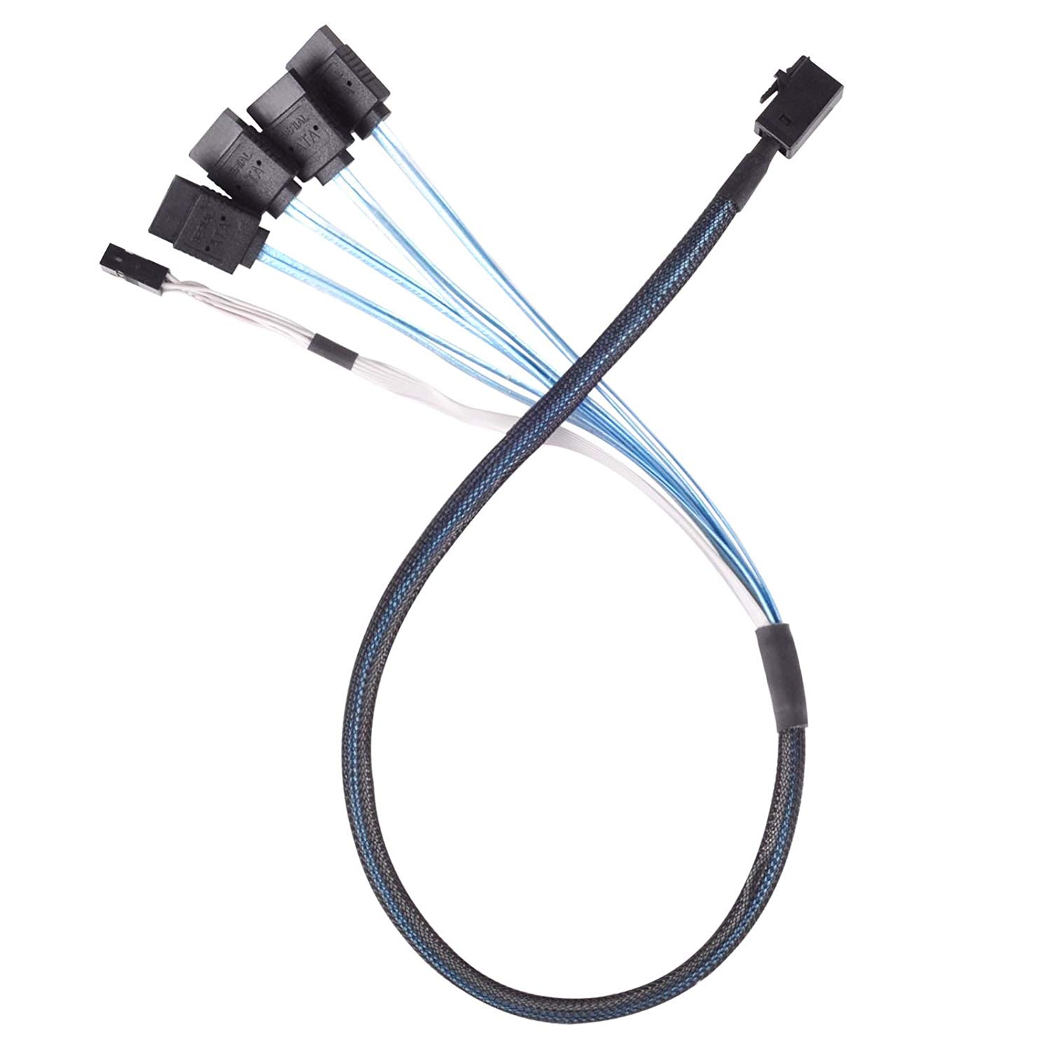 SilverStone SST-CPS05, Internal Mini SAS HD SFF8643 to 4 SATA 7pin Thick Shielded Cable (with Sideband) - Image 2