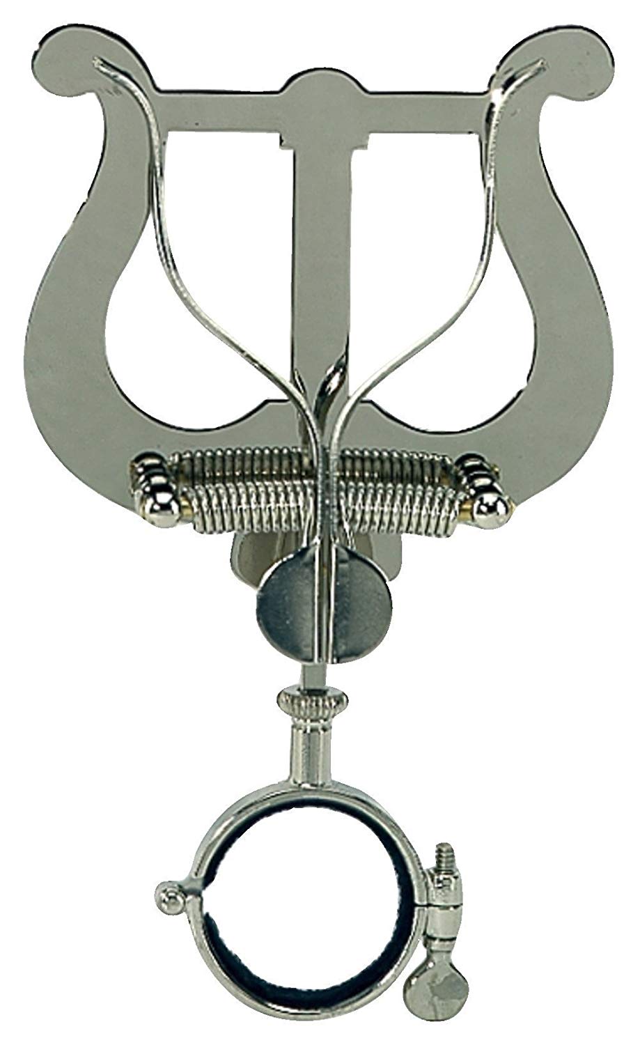 GEWA Marching Music Holder Eb-Clarinet, Nickel Plated, Large Lyra, 2 Pushers, Ring Diameter 30 mm, Nickel-plated