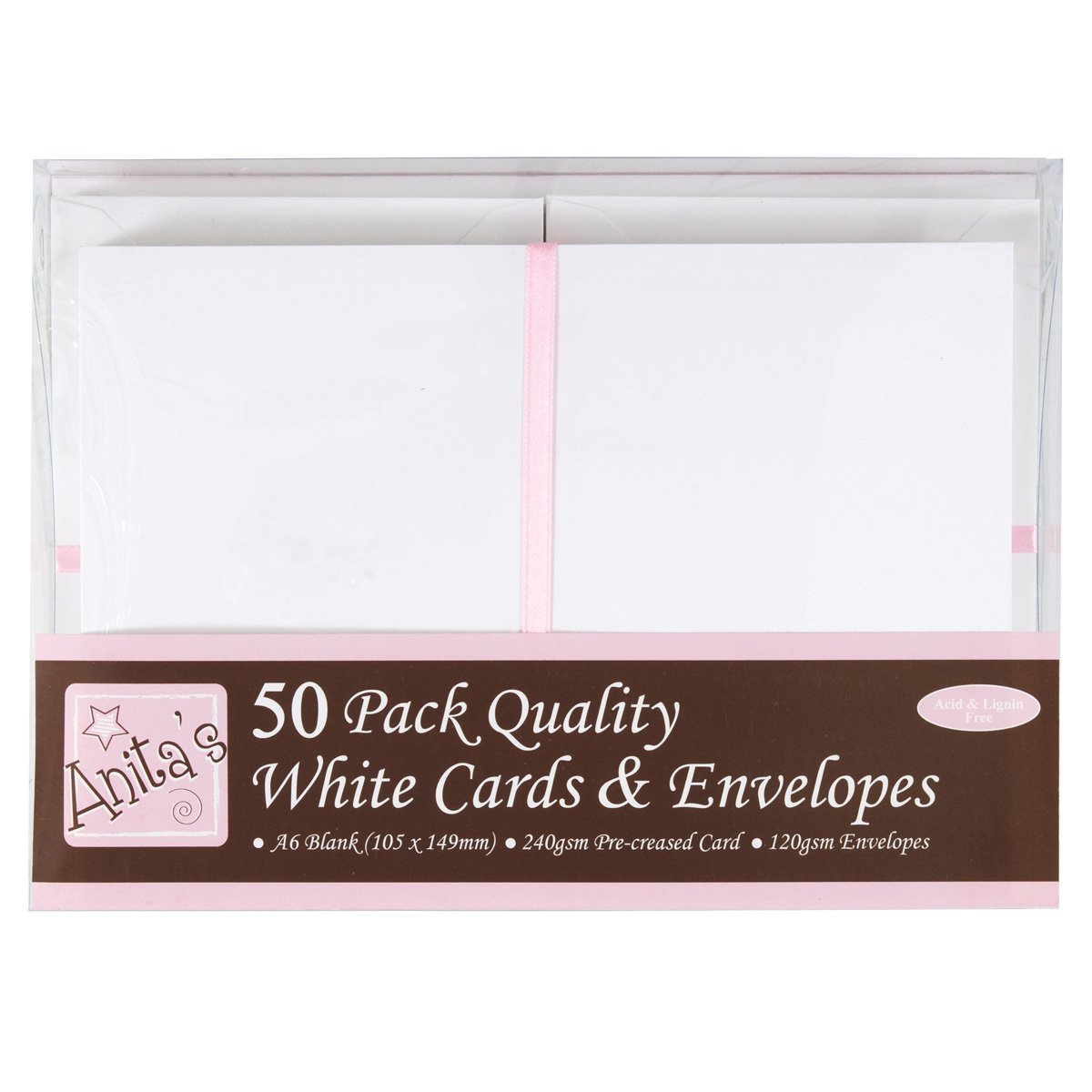 Anita's Plain, Blank Cards & Envelopes, A6, White, Pack of 50, for Home Wedding, Birthday, Christmas, Thank You, Art & Craft