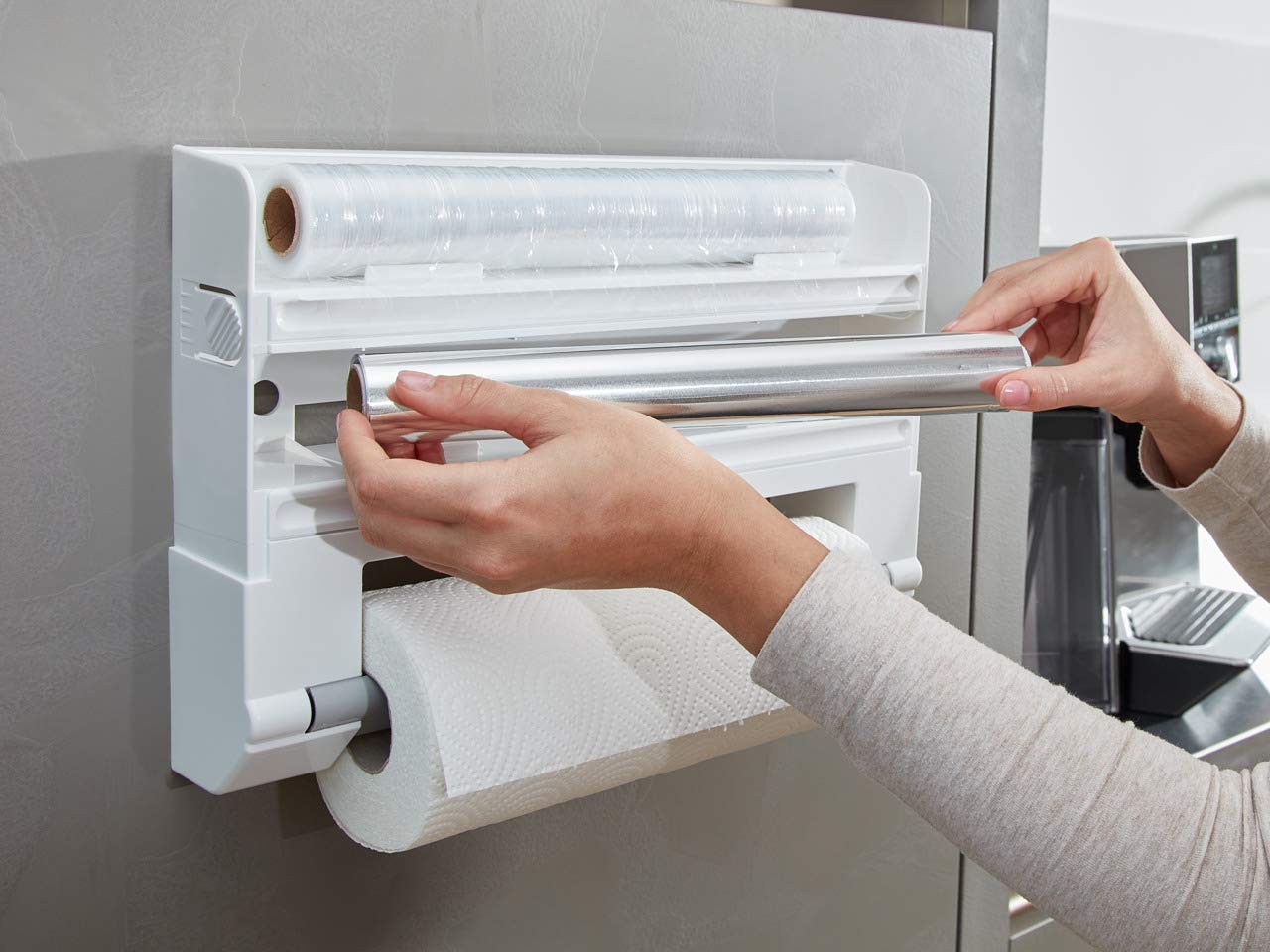 Leifheit Parat Kitchen Roll Dispenser,Cling Film Wall Dispenser,Foil and Paper Holder,Easy-Install Cling Film and Foil Dispenser with Cutters,Kitchen Dispenser,38 x 26 x 7 cm,Takes Rolls to 30.5 cm - Image 4